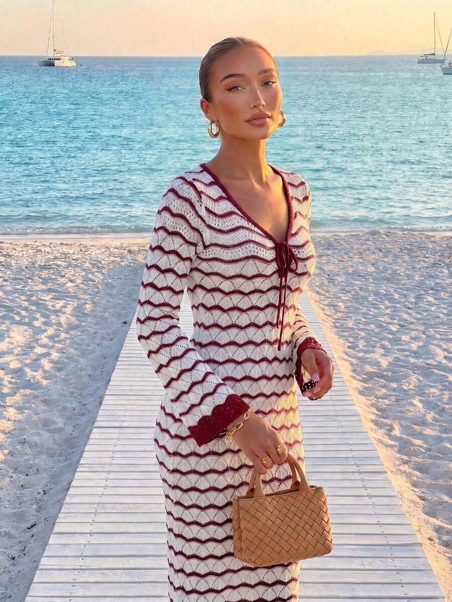 Robe Maxi Sandra en Maille Crochet – Élégance Estivale