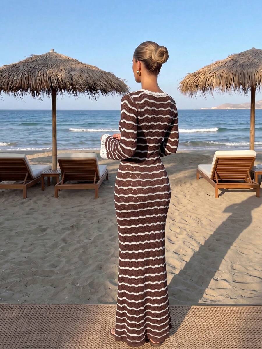 Robe Maxi Sandra en Maille Crochet – Élégance Estivale