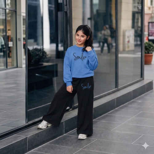 Ensemble 2 Pièces Fille "Smile" – Sweat & Pantalon Wide-Leg