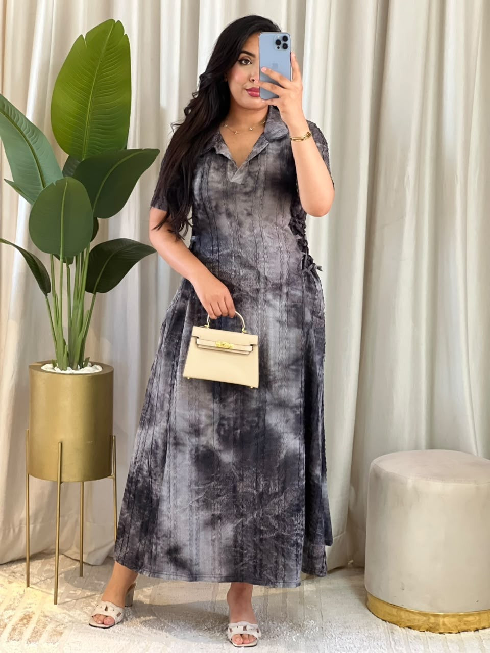 Robe Longue Tie-Dye Élastiquée sur les Côtés