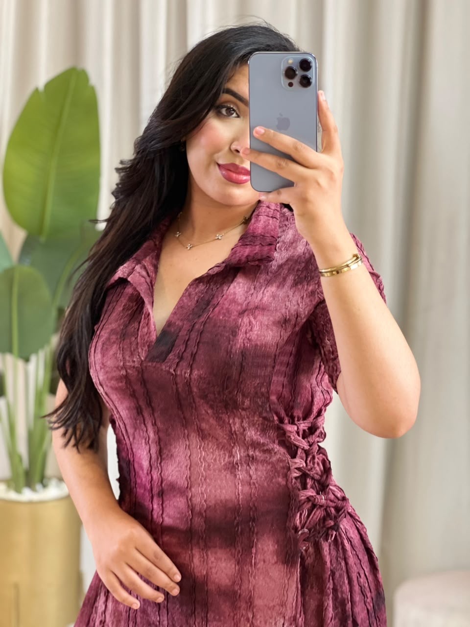 Robe Longue Tie-Dye Élastiquée sur les Côtés
