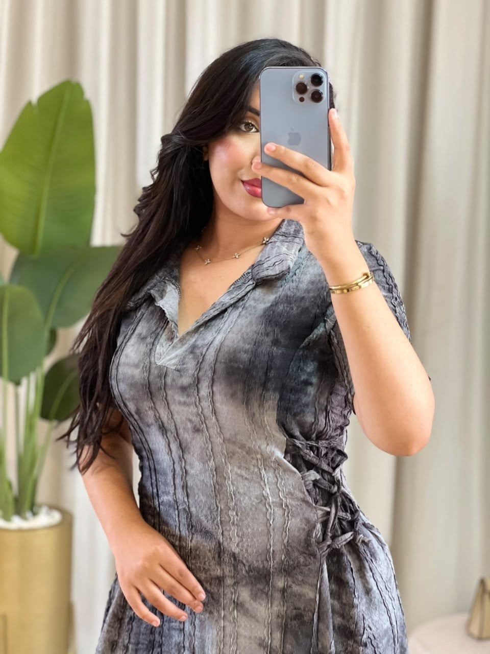 Robe Longue Tie-Dye Élastiquée sur les Côtés