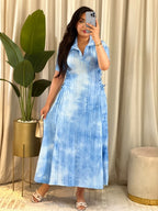 Robe Longue Tie-Dye Élastiquée sur les Côtés