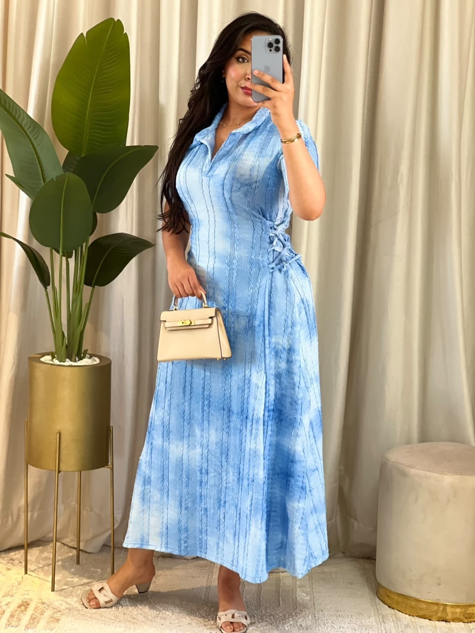 Robe Longue Tie-Dye Élastiquée sur les Côtés