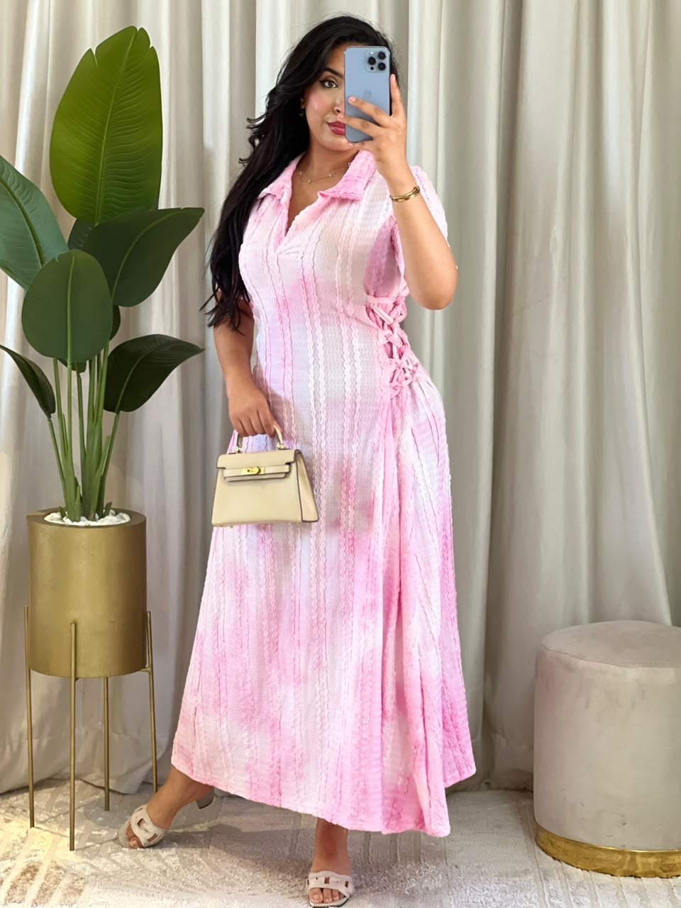 Robe Longue Tie-Dye Élastiquée sur les Côtés