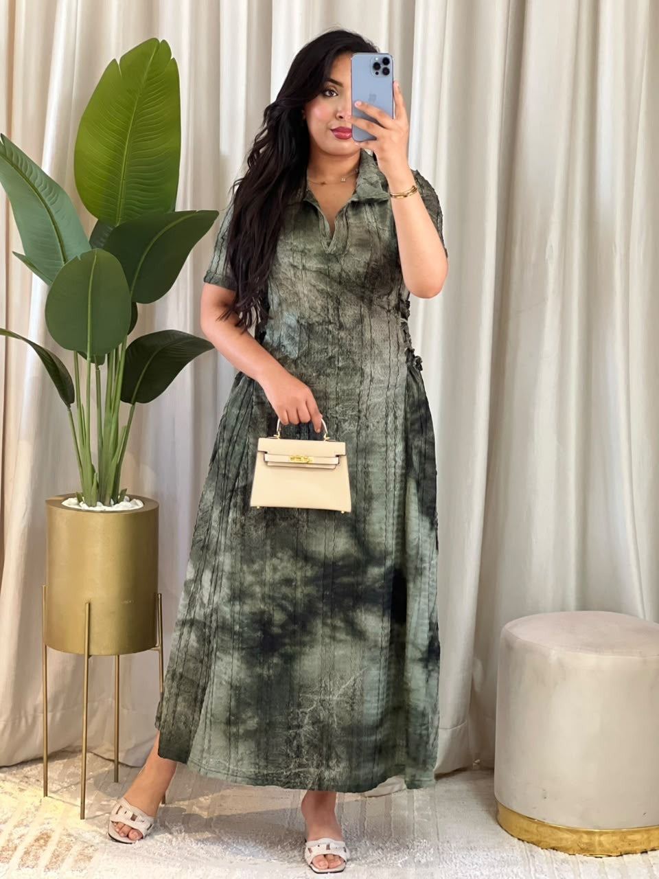 Robe Longue Tie-Dye Élastiquée sur les Côtés