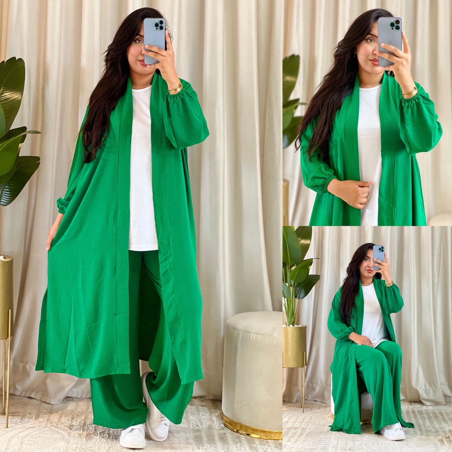 Ensemble 3 Pièces : Kimono Long, Pantalon Large & T-shirt