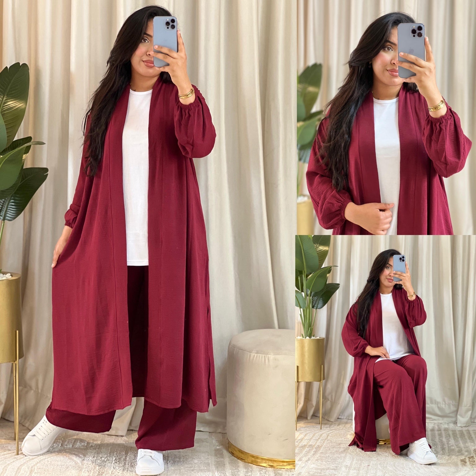 Ensemble 3 Pièces : Kimono Long, Pantalon Large & T-shirt