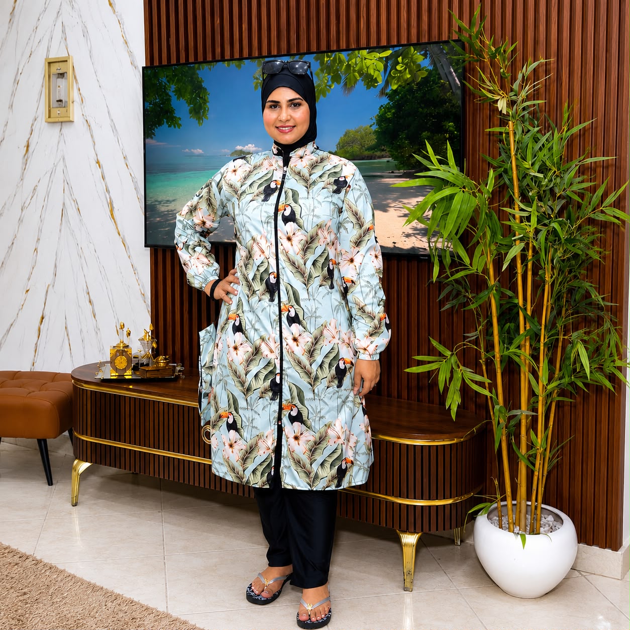أناقة البحر: طقم البوركيني المكون من 4 قطع بلمسات صيفية